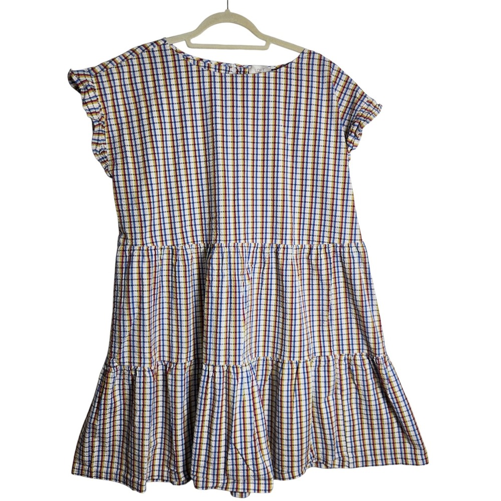 Loft Outlet Womens XL Plaid Tiered Mini Dress Multi Color Ruffle Swing